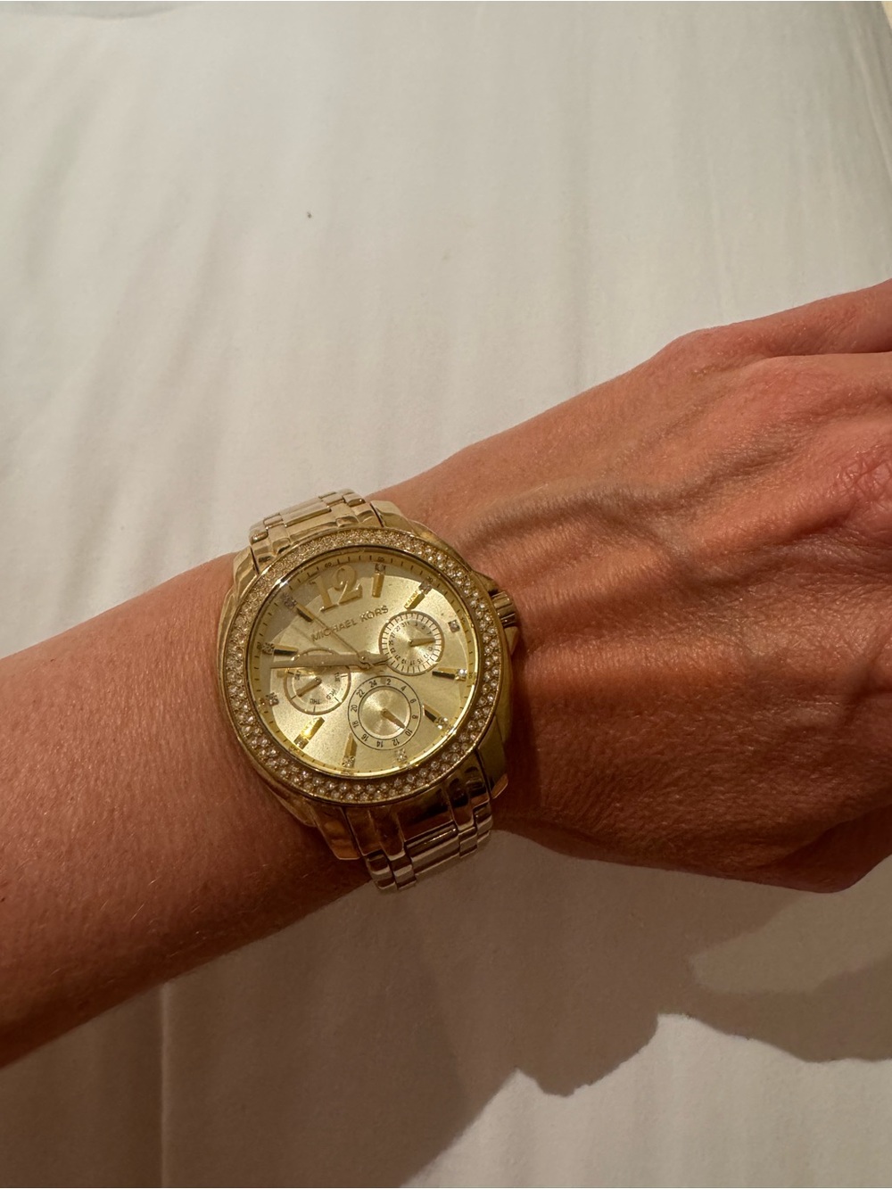 Michael Kors Gold-Tone Crystal Bezel Chronograph Bracelet Watch